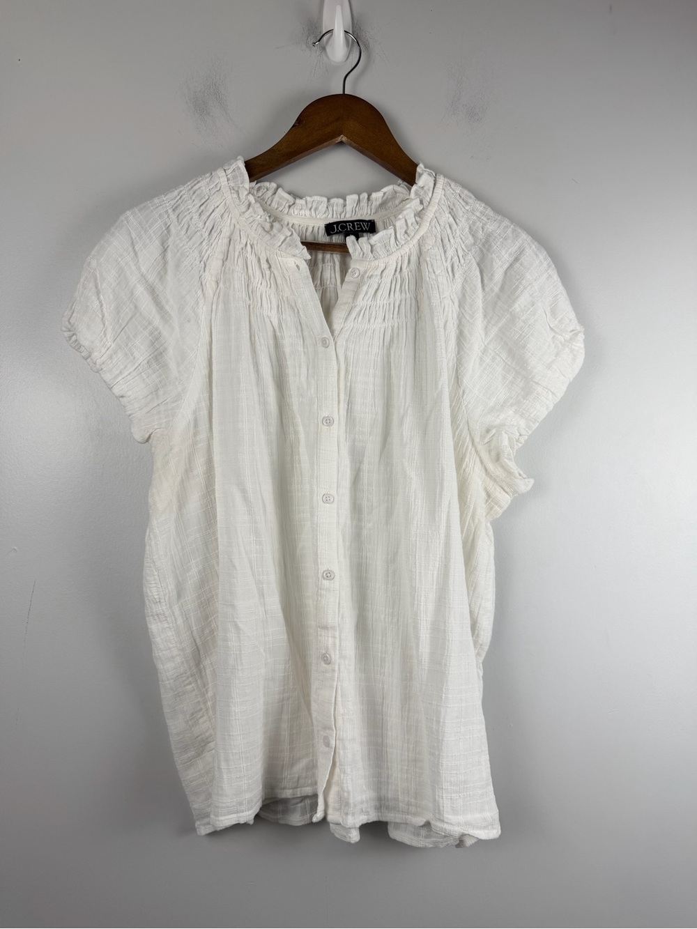 J. Crew Smocked-neck top in textured gauze size xl - Picture 3 of 8